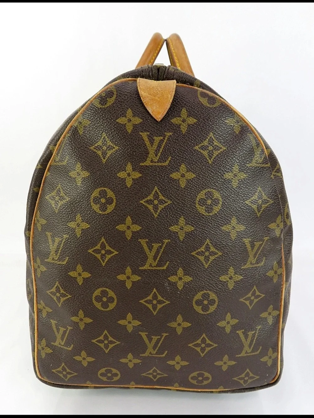 Louis Vuitton Brown Monogram Keepall Duffel with Tan Leather Trim